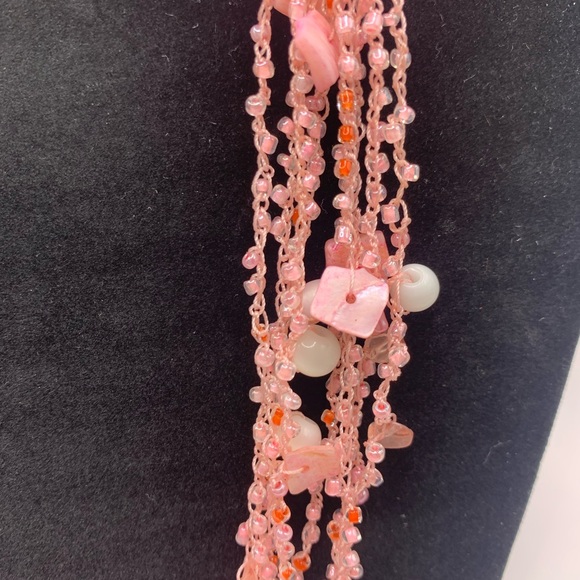 Vintage Pink Summer 8 Strand Beaded Boho Necklace 10” Lobster Claw Closure - Picture 5 of 5